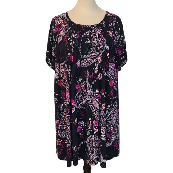 Torrid Womens 1X Pintuck Challis Trapeze Mini Dress Lace Sleeve Inset Bloomcore - Picture 1 of 16